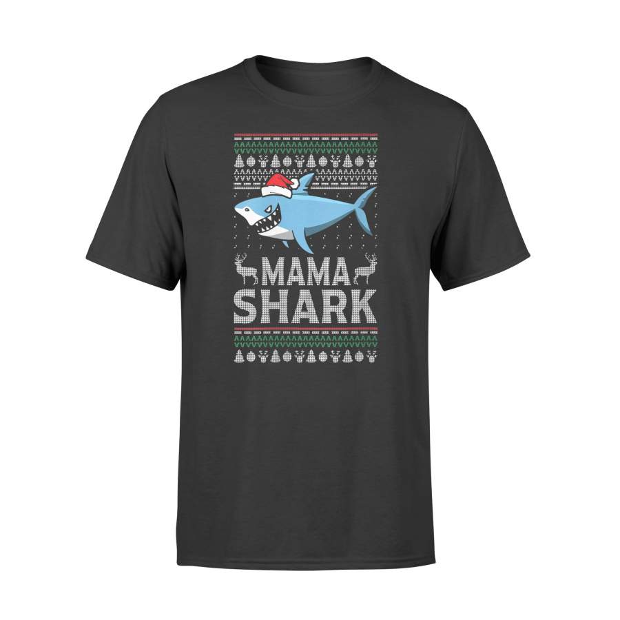 Womens Mama Shark Santa Hat Ugly Christmas Shark Lover V-Neck T-Shirt – Standard T-shirt