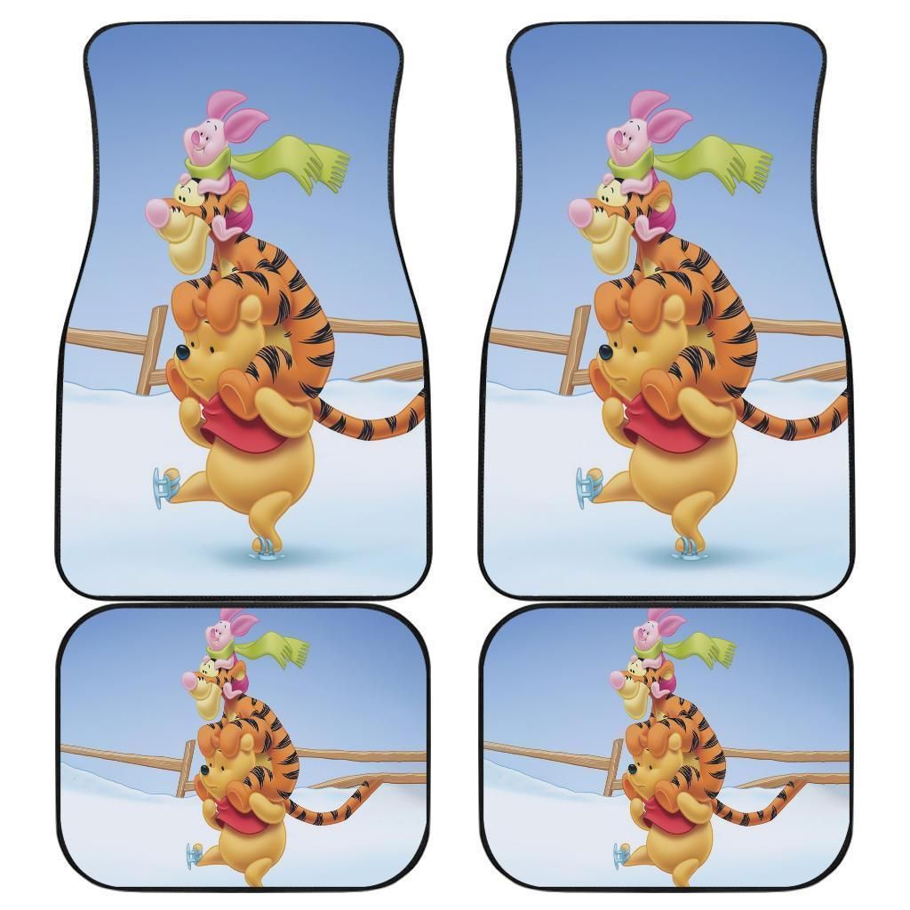 Pooh Friends Playing In Winter Car Floor Mats Personalized Car Seat Floor Mat Custom Print