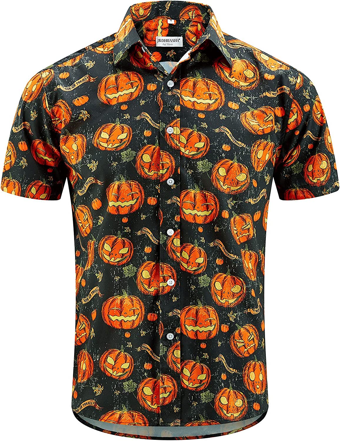 Mens Halloween Shirt Fun Pumpkins Short Sleeve Button Down Hawaii Dress Shirts Ha21906