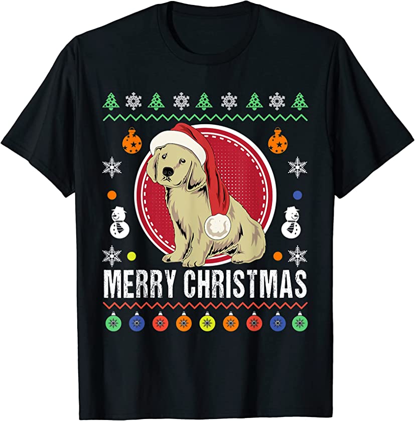 Puppy Dog Santa Hat Christmas Ornaments Ugly Sweater T-Shirt