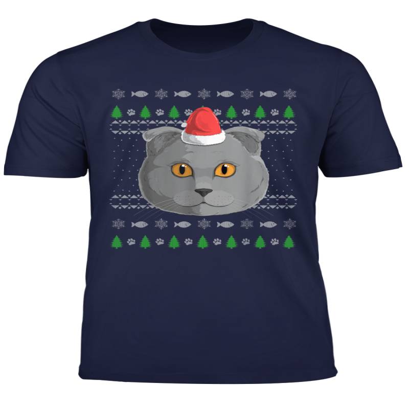 Scottish Fold Cat Santa Claus Ugly Christmas Pattern Katze T Shirt