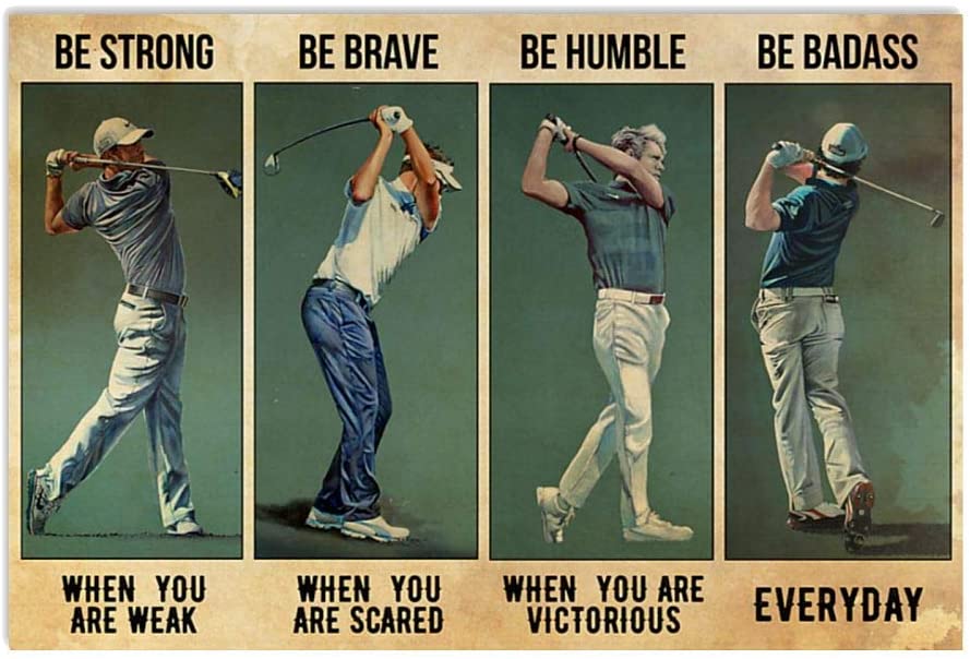 Vintage Golf Man Be Strong Be Brave When You Are Scared Poster Art Print      Home Decor Gift For Men Women Family Friend On Birthday Xmas