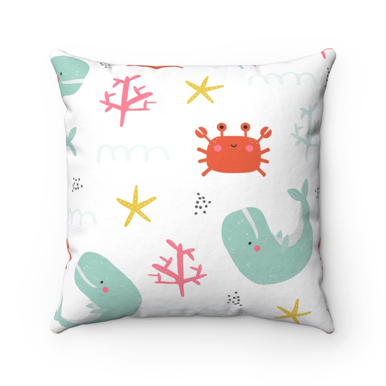 Crab Whale Starfish Throw Pillow, Bedroom Decor, Outdoor Pillows, Living Room Decor, Sofa Bed Throw Pillow, Decorative Pillow, Home Office Throw Pillows