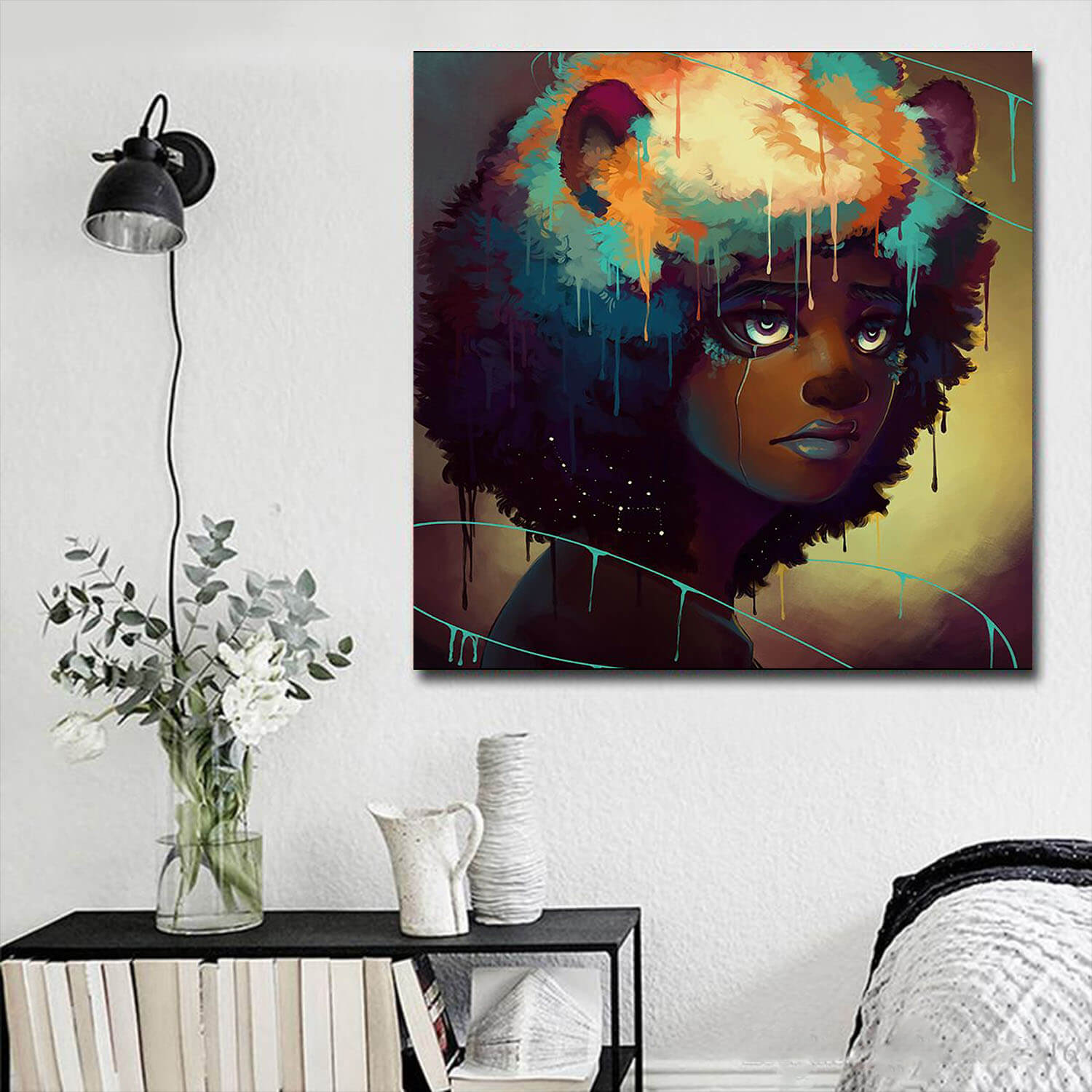 African American Abstract Canvas Art Natural Hair Melanin Girl African Themed Living Rooms WBG6655