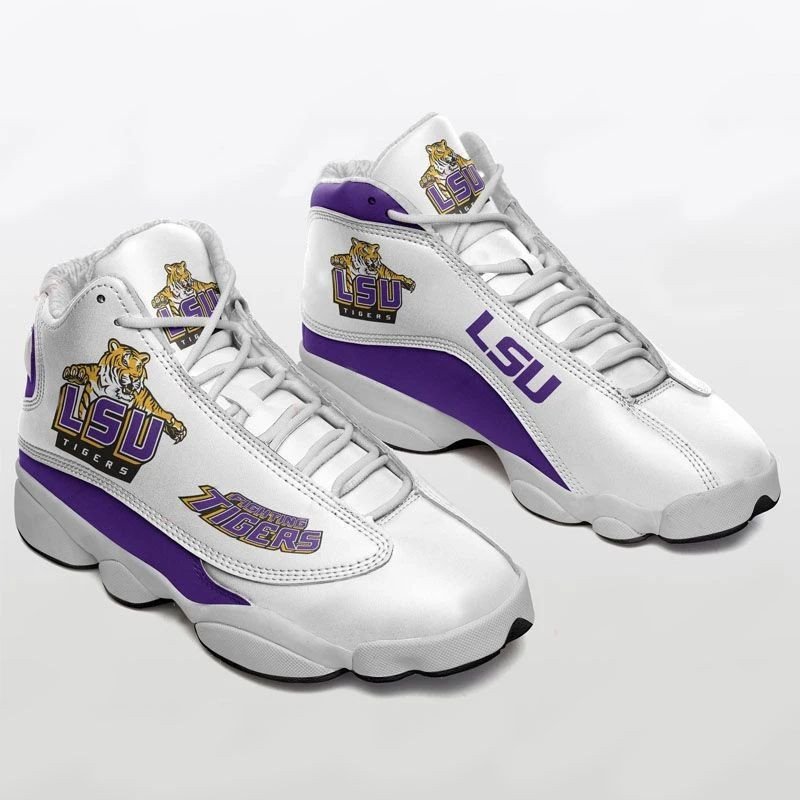 White Background Lsu Tigers Team Air Jordan 13 Printing Shoes Sneaker