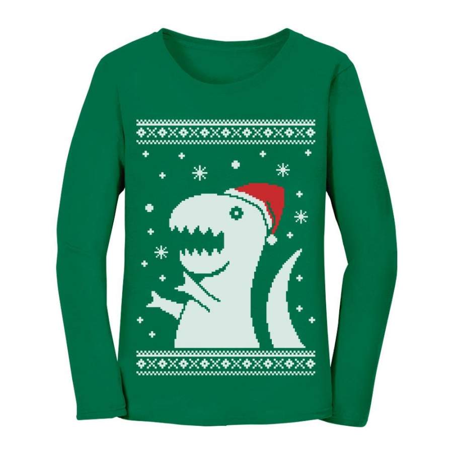 Ugly Christmas Sweater Big Trex Santa – Funny Xmas Women Long Sleeve T-Shirt