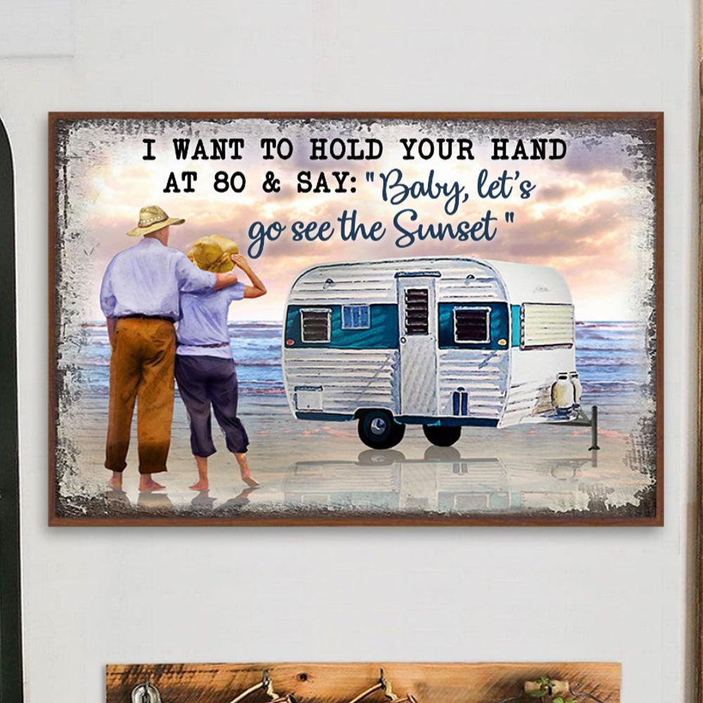 Beach Camping Couple Go See The Sunset Landscape Poster & Canvas Home Decor Wall Art Visual Art