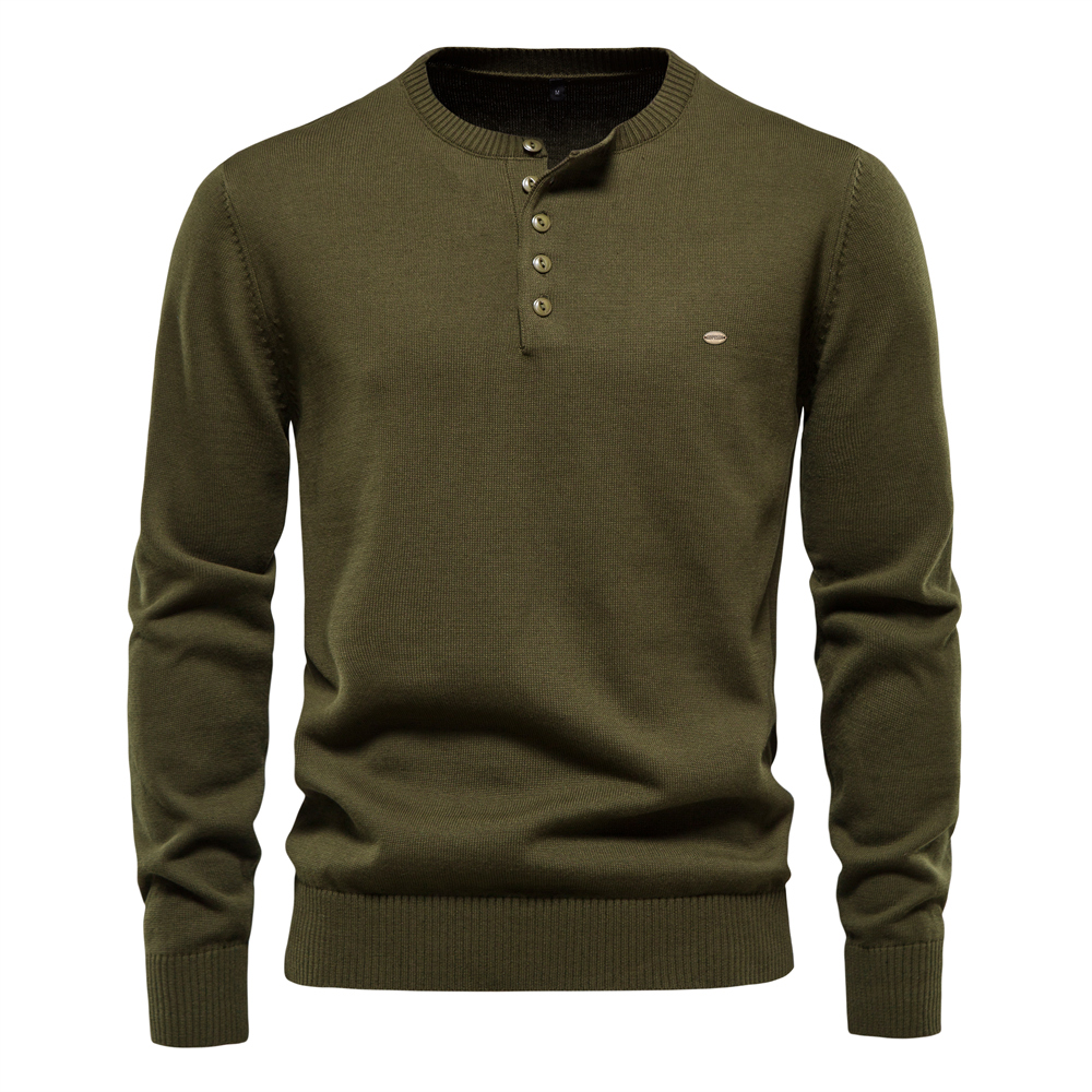 AIOPESON Henley Collar Men Sweaters 100% Cotton Solid Color Casual Men’s Pullovers New Autumn Thin High Quality Sweaters for Men alx