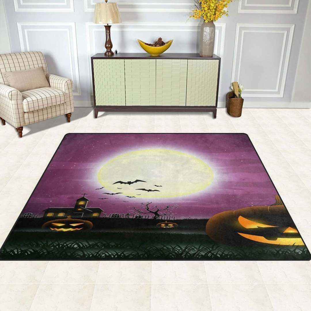 Moon Night Pumpkin Bat Halloween PR Rug CAMLIML