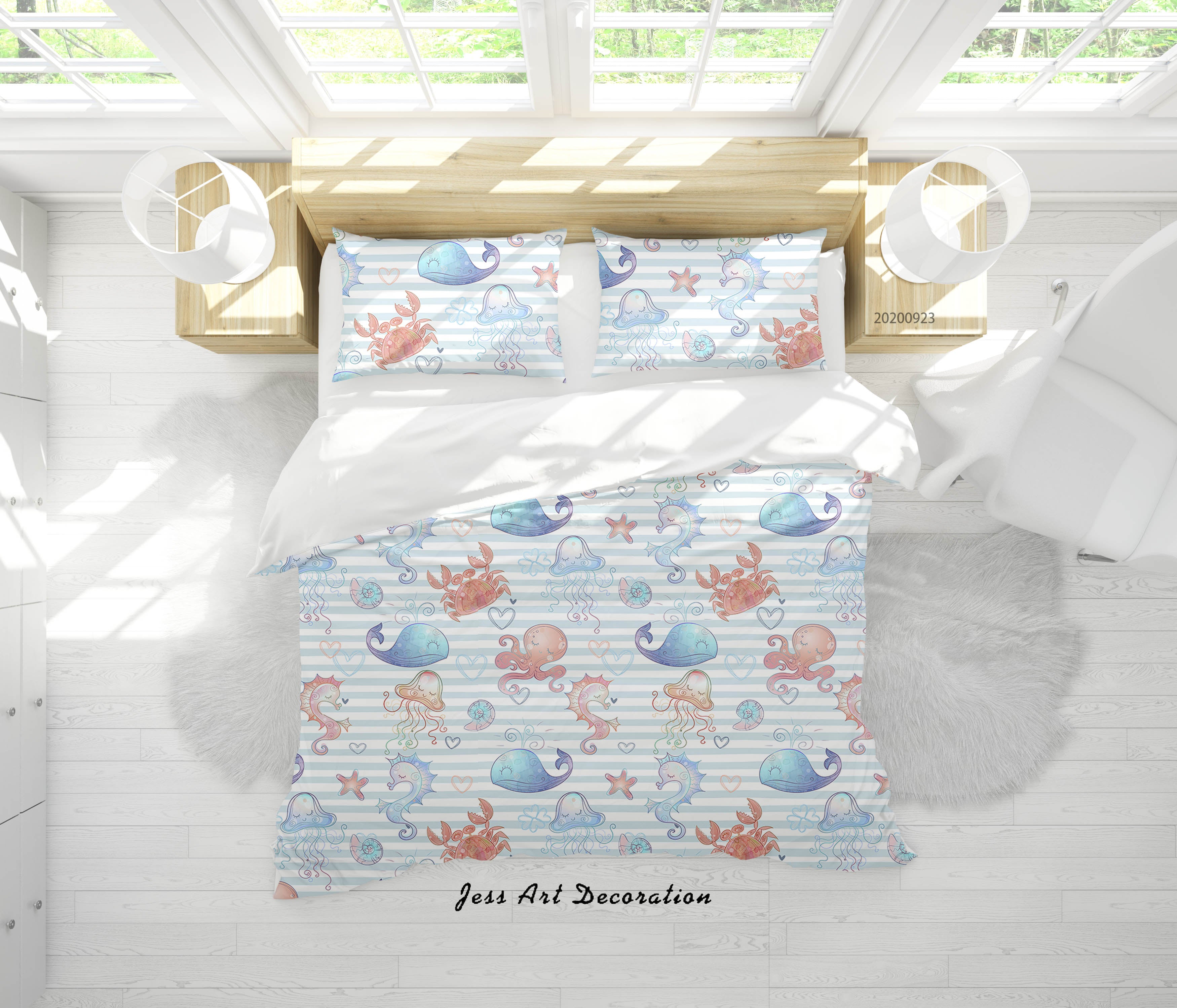 3D Cute Sea Animals Whale Quilt Cover Set Bedding Set Duvet Cover Pillowcases Wj 6372