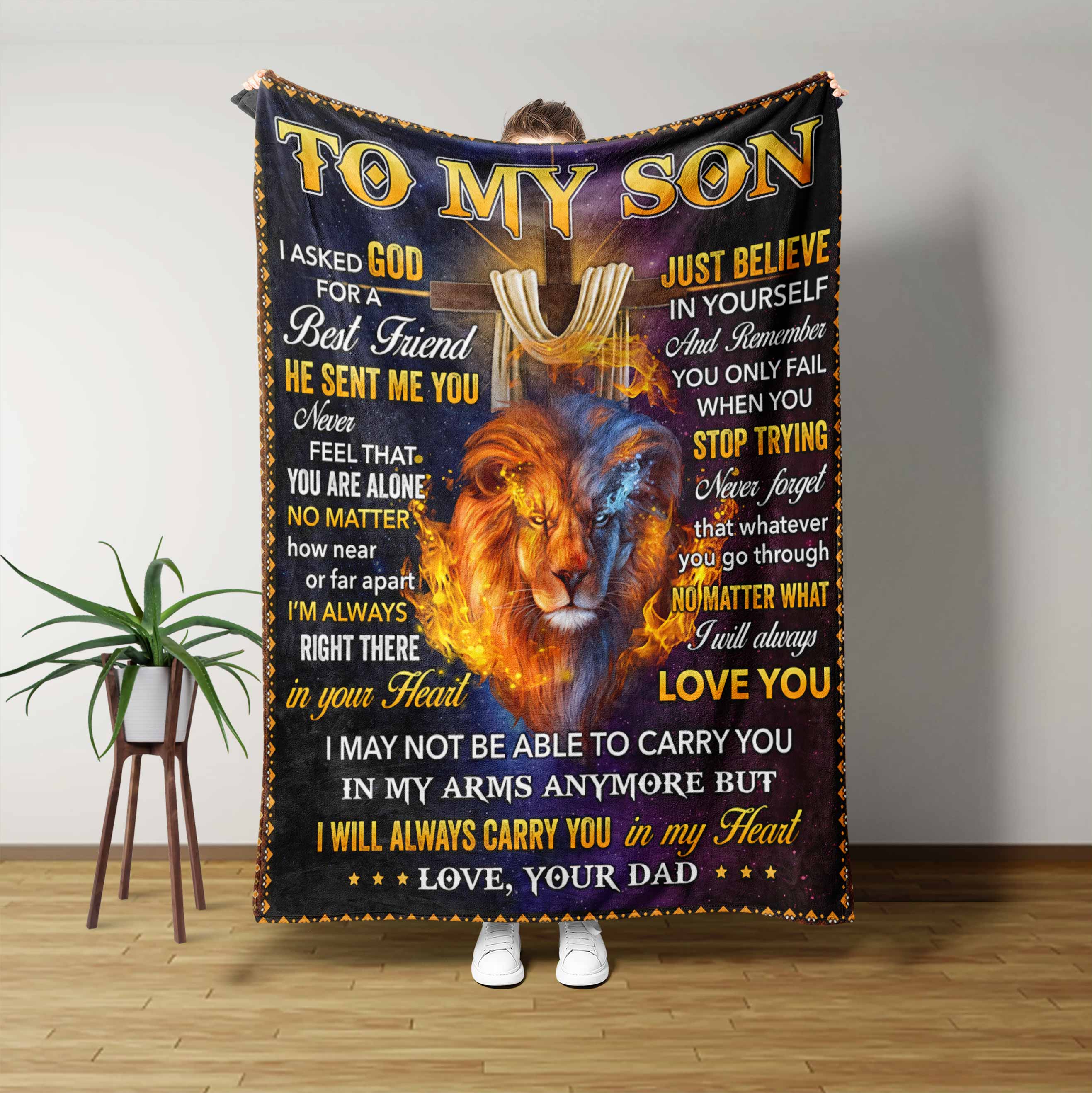 To My Son Blanket, Personalized Blanket, Lion Blanket, God Blanket, Family Blanket