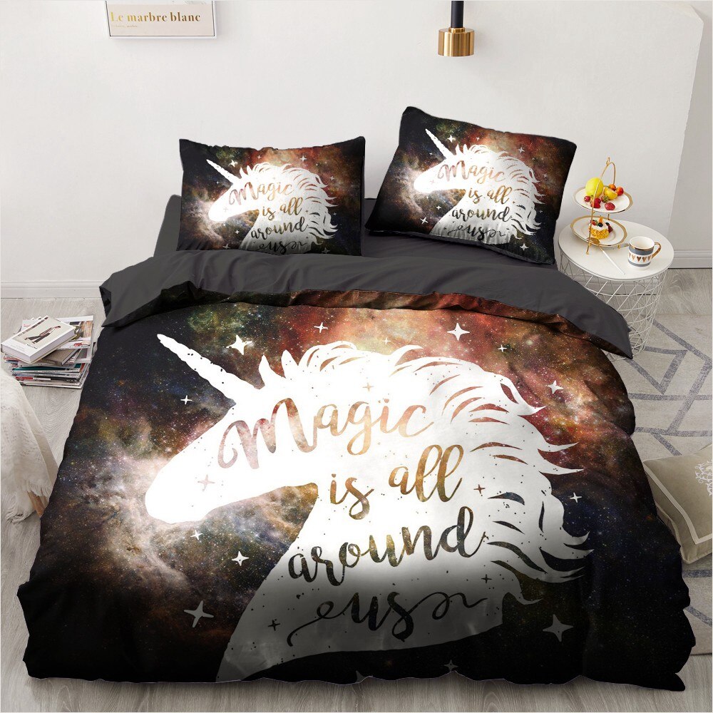 White Cover Design Custom Bedclothes Cartoon 3D Bedding Sets Unicorn Duvet Cover Set Cute Bed Set For Girls