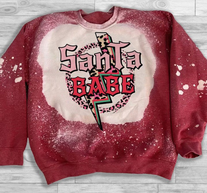 Santa Babe Red Sweatshirt Leopard Pattern Christmas Gift Xmas Gift