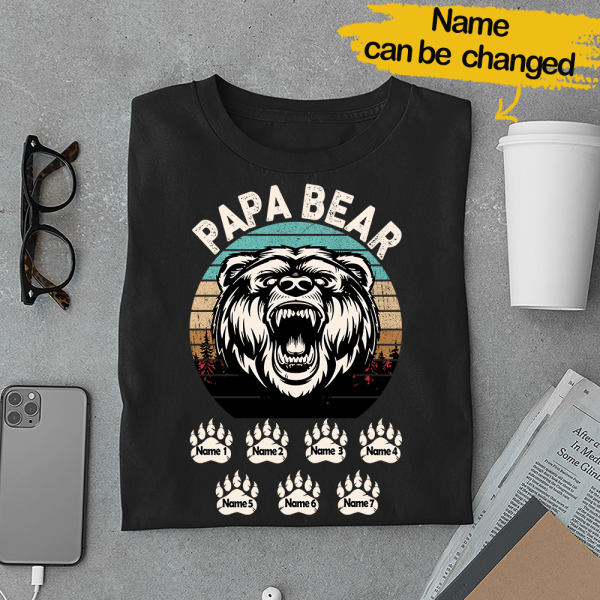 Vintage Retro Papa Bear Strong Gift For Father’s Day Custom Name Personalized Shirt