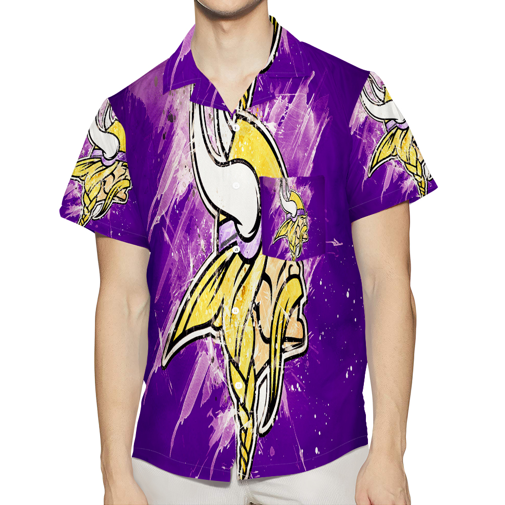 Minnesota Vikings Emblem Brush V3 3D All Over Print Summer Beach Hawaiian Shirt With Pocket