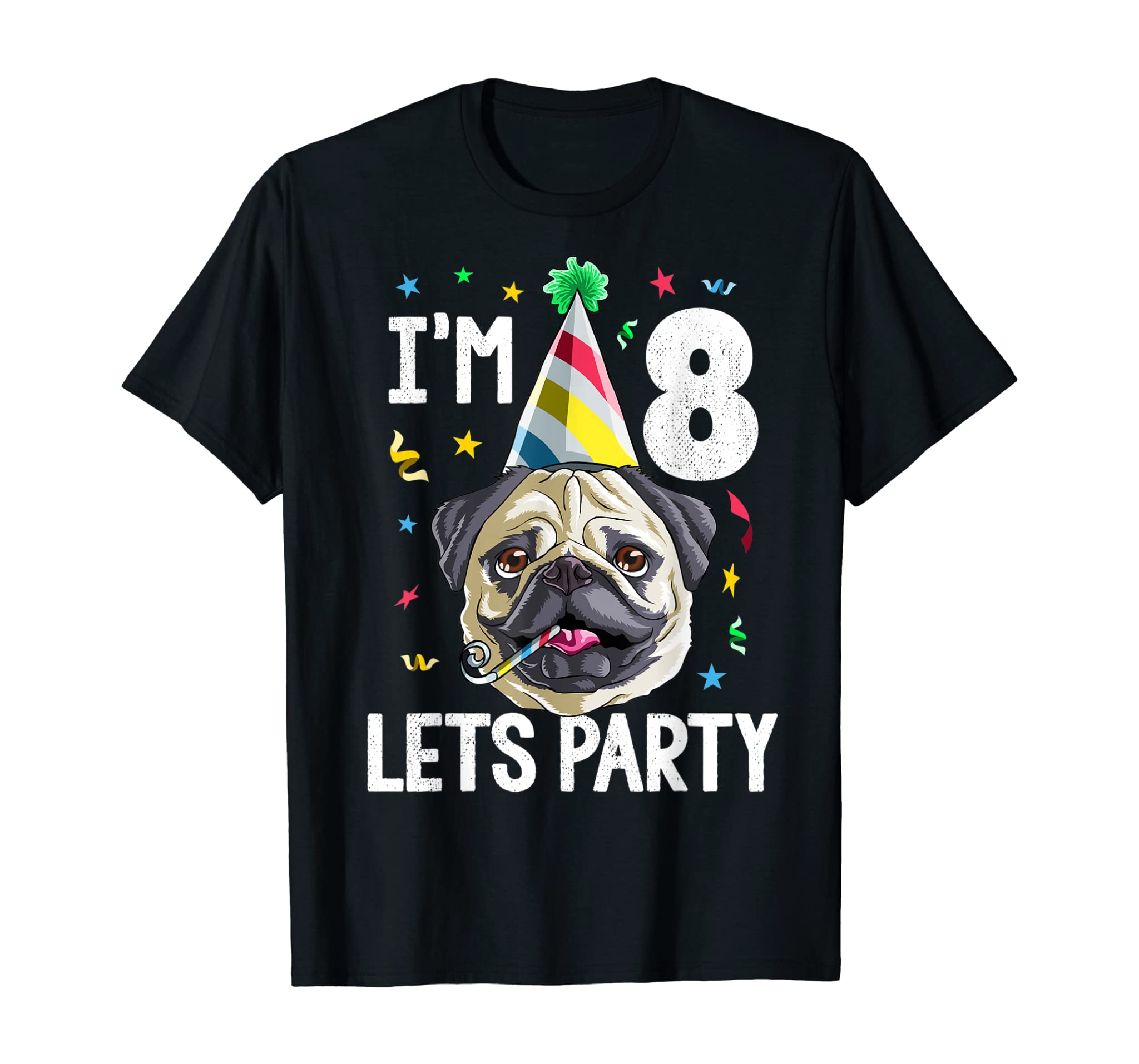 Pug Birthday 8th T Shirt Dog Kids Boys Girls Gift Idea Party