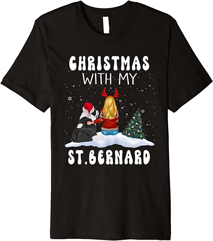 Christmas With My St Bernard Dog Puppy Funny Xmas Premium T-Shirt