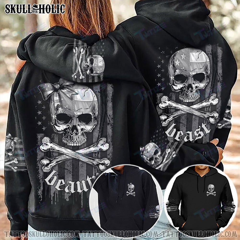 Matching Couple Shirt Beast Beauty Skull Bones Flag Couple 3D All Over Printed Shirt, Sweatshirt, Hoodie, Bomber Jacket Size S – 5Xl