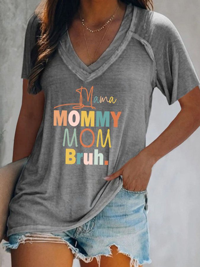 V-Neck Mother\’S Day Letter Print T-Shirt