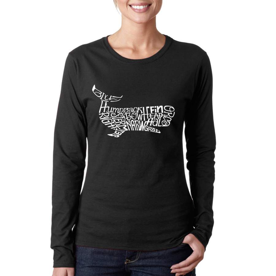 LA Pop Art  Women’s Word Art Long Sleeve T-Shirt – Humpback Whale