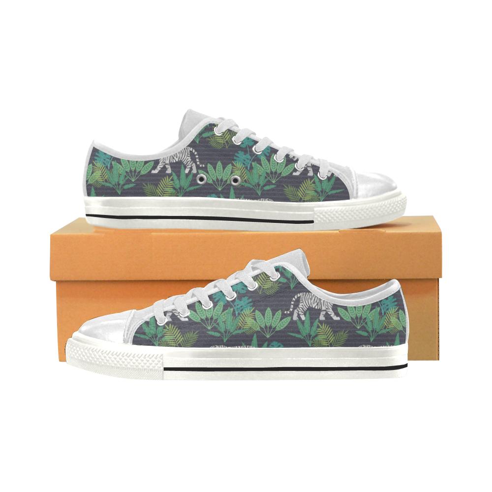 white bengal tigers tropical plant Women’s Low Top Shoes White