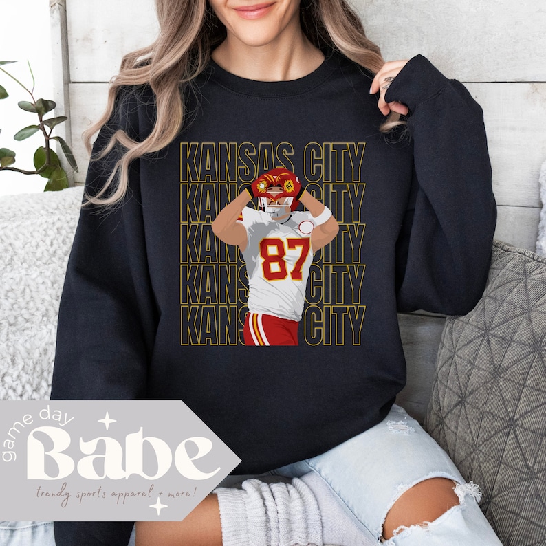 Adult Sweatshirt | Travis Kelce Heart Hands Kansas City | Gildan Brand | Chiefs Football, Game Day Outfit, Oversized, Gift, Swiftie, Taylor