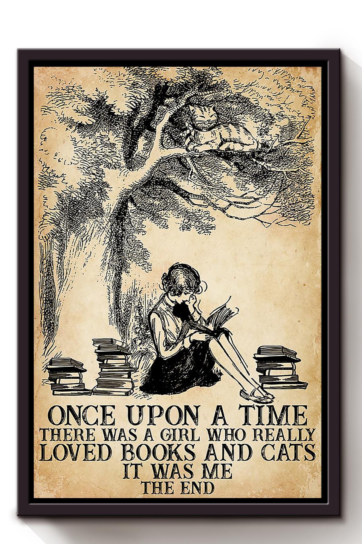 Once Upon A Time Girl Loved Books And Cats Gift For Book Lover Bookworm Kitten Lover Framed Canvas