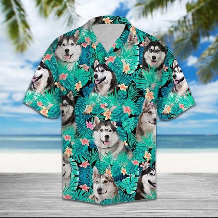 Husky Dog Funny Hawaii Graphic Print Short Sleeve Hawaii Casual Shirt Ha66072