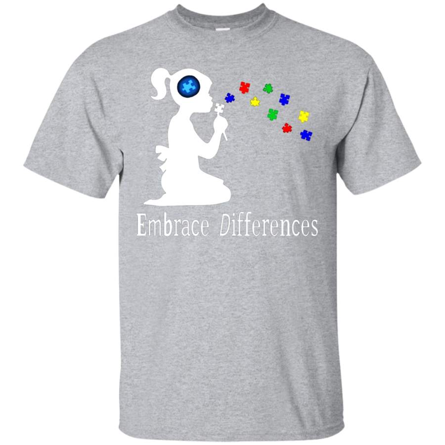 AGR Autism Shirt Embrace Differences T-Shirt for Women and Girls White