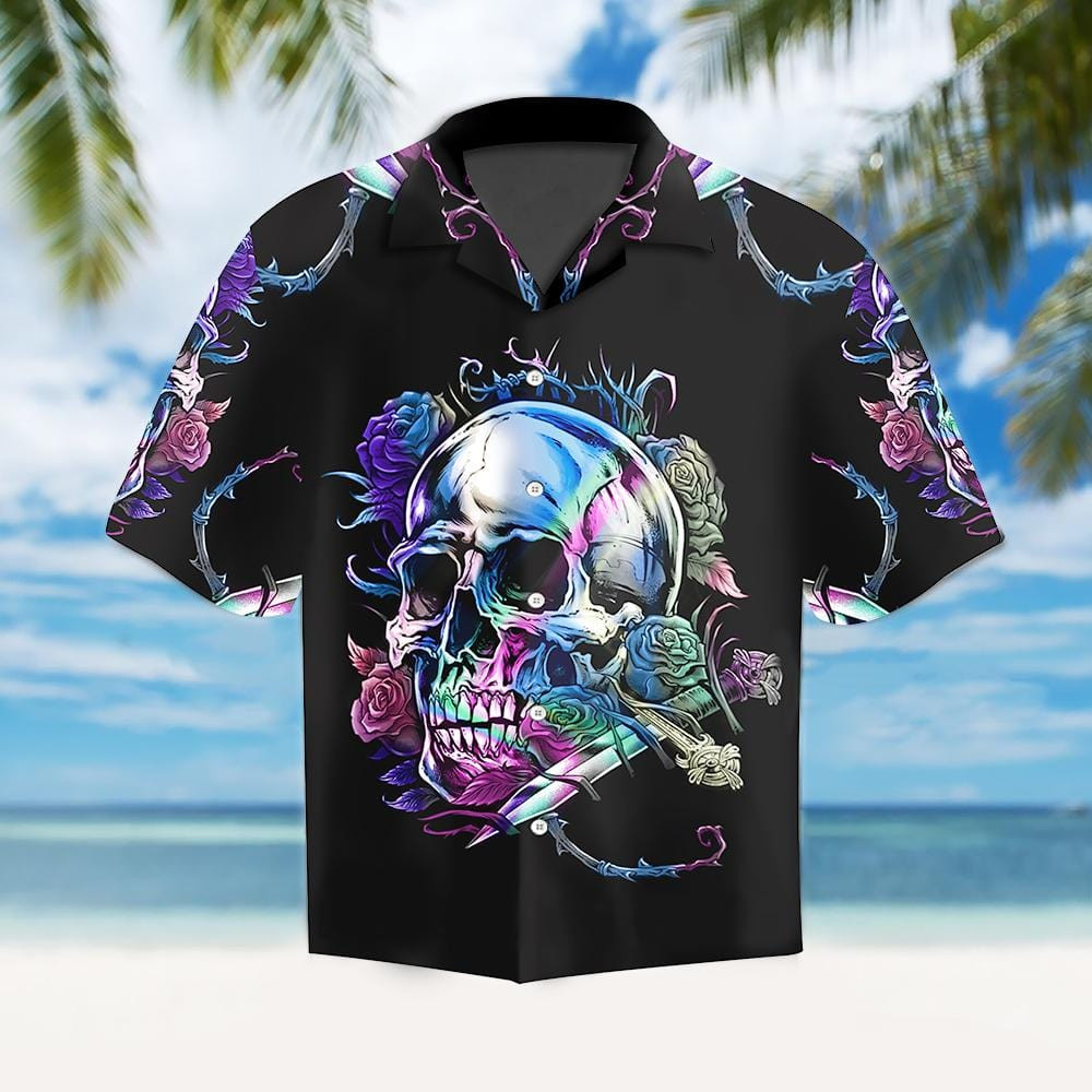 Holographic Skull Rose Thorn Gothic Unisex Hawaii Aloha Shirts Dh Ha60605