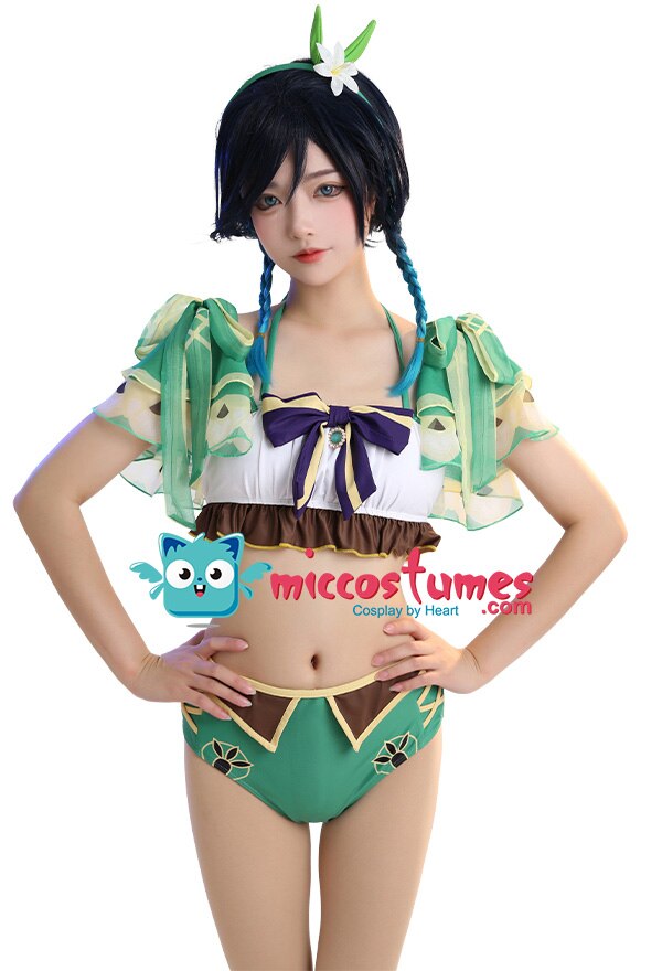 Anime One Piece Swimsuit Set Halter Lace-up Bowknot Ruffle Swimwear Tummy Control Beach Bathing Suit +Headband alx