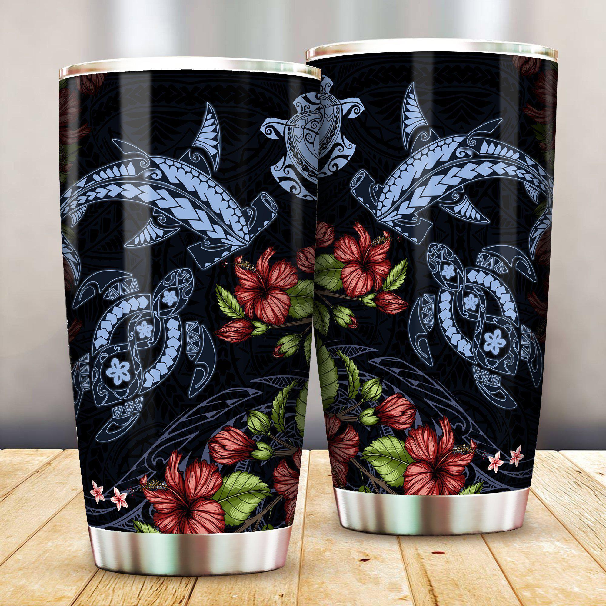 American Samoa Polynesian Sea Turtle And  Hammerhead Shark All Over Print Tumbler