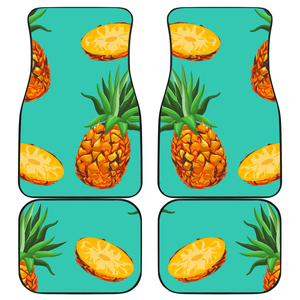 Pastel Turquoise Pineapple Pattern Print Front And Back Car Floor Mats, Front Car Mat