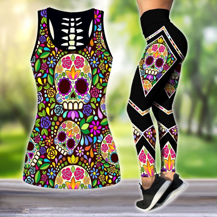 Apayprints – Sugar Skull Floral Naif Art Mexican | 3D All Over Printed Combo Tank + Legging Set