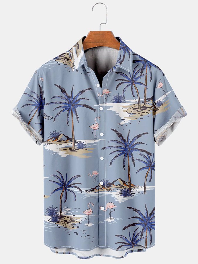 Holiday Leisure Plant Elements Coconut Tree And Toucan Pattern Hawaii Style Printed Shirt Ha12158