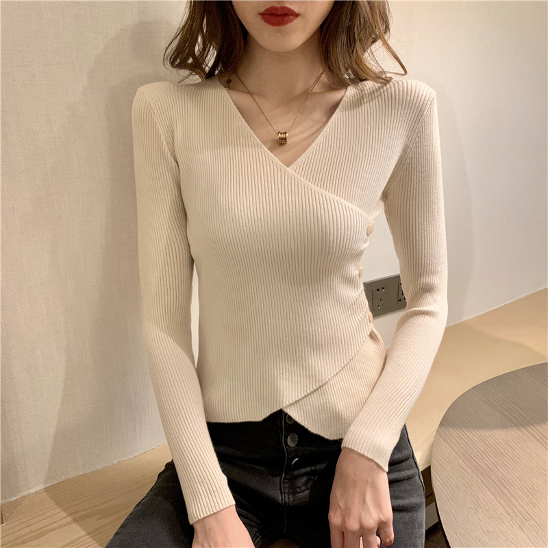 2022 Basic Turtleneck Solid Women Sweaters Autumn Winter Tops V Neck Slim Women Pullover Knitted Sweater Jumper Soft Warm Pull alx