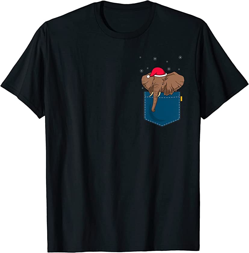 Pocket Christmas Zoo Animal Lover Merry Xmas Africa Elephant T-Shirt