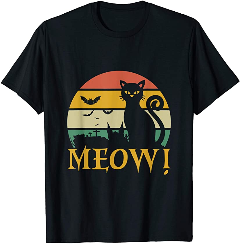 Scary Black Cat Meow Funny Halloween Kitten Cat Lover Gift T-Shirt