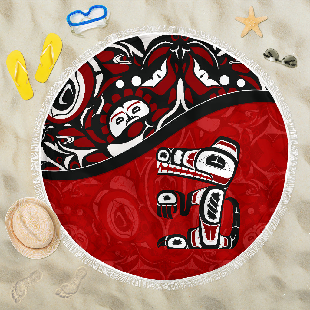 1stCanada Beach Blanket – Haida The Wolf Style Tattoo A02