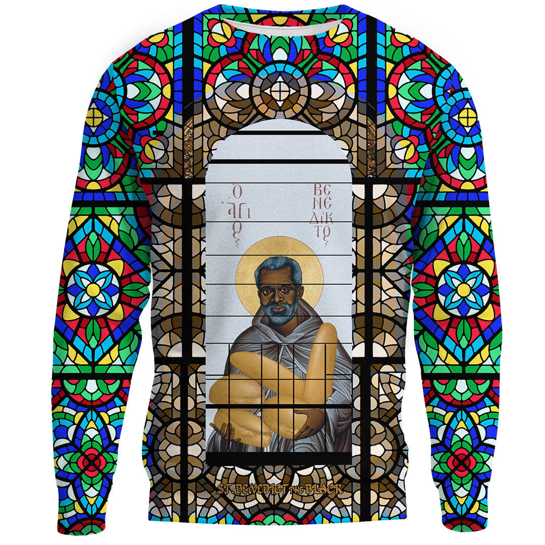 Saint Benedict Of The African On Stained Glass Sweatshirts Rlt13