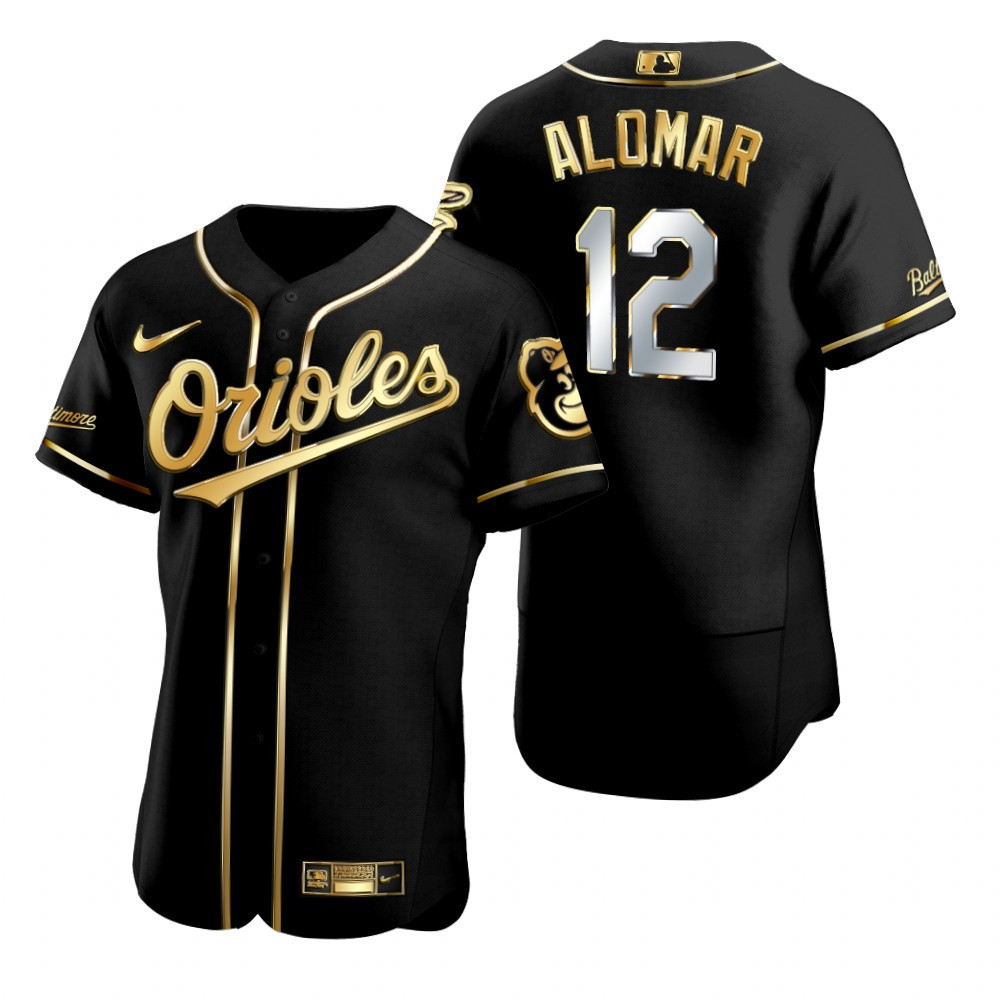 Baltimore Orioles #12 Roberto Alomar MLB Golden Brandedition Black Jersey Gift For Orioles Fans