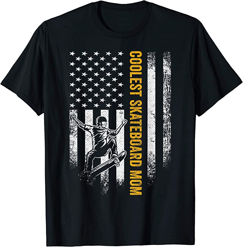 Vintage USA American Flag Coolest Skateboard Mom Silhouette T-Shirt