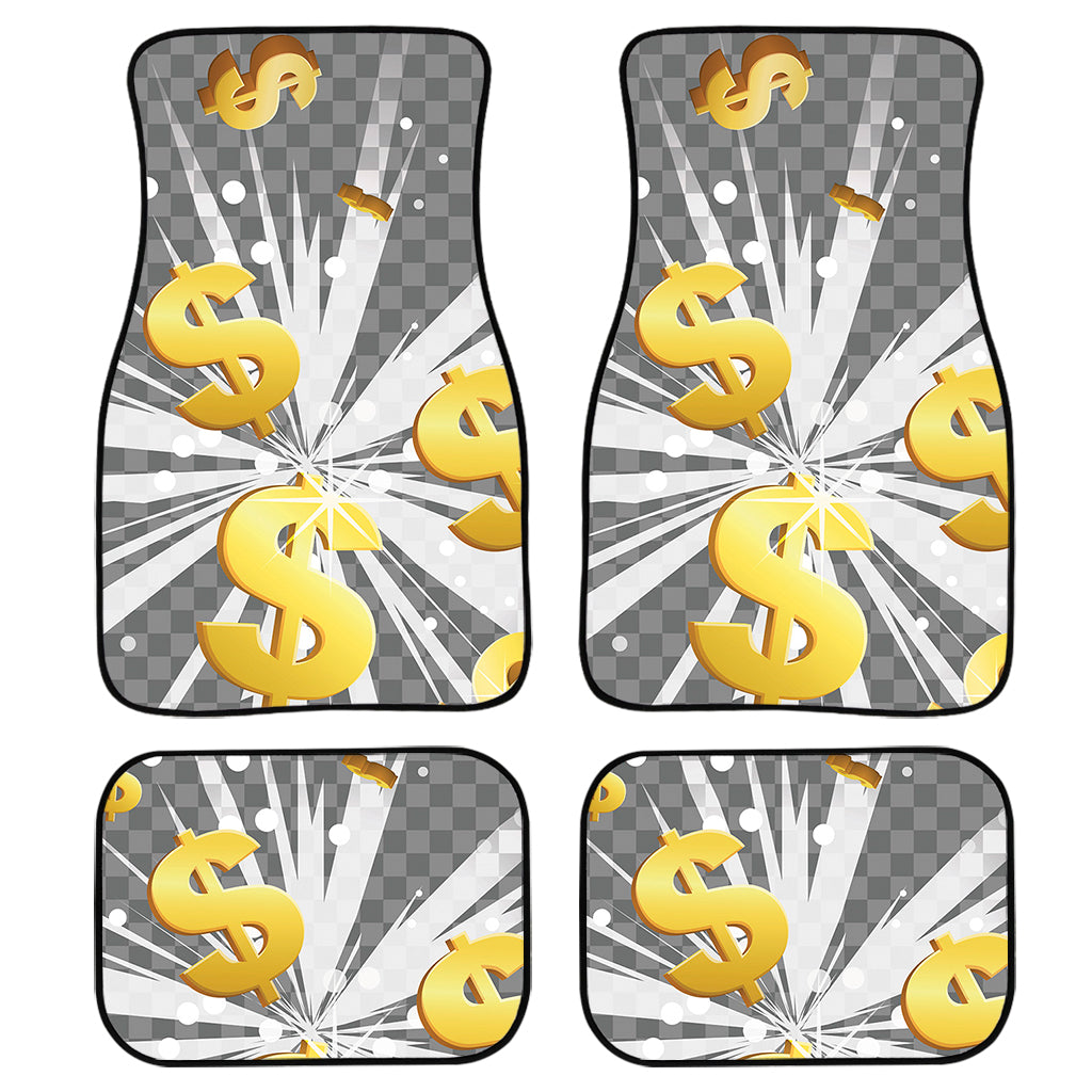 Golden Dollar Sign Explosion Print Front And Back Car Floor Mats, Front Car Mat