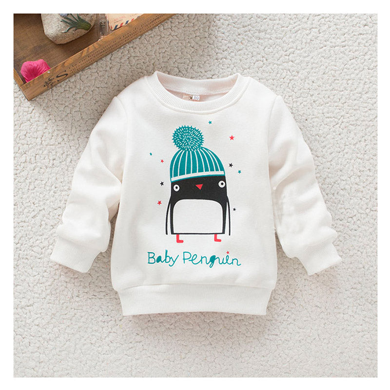 New Christmas Children Fashion Hoodies Baby Boys Warm Sweatshirts Girls Cute Penguin Print