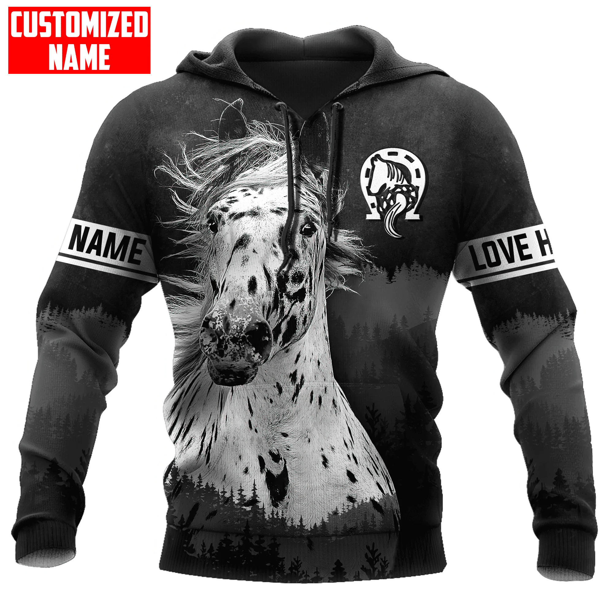 Personalized Appaloosa Horse Black White Color 3D Printed Unisex Hoodie