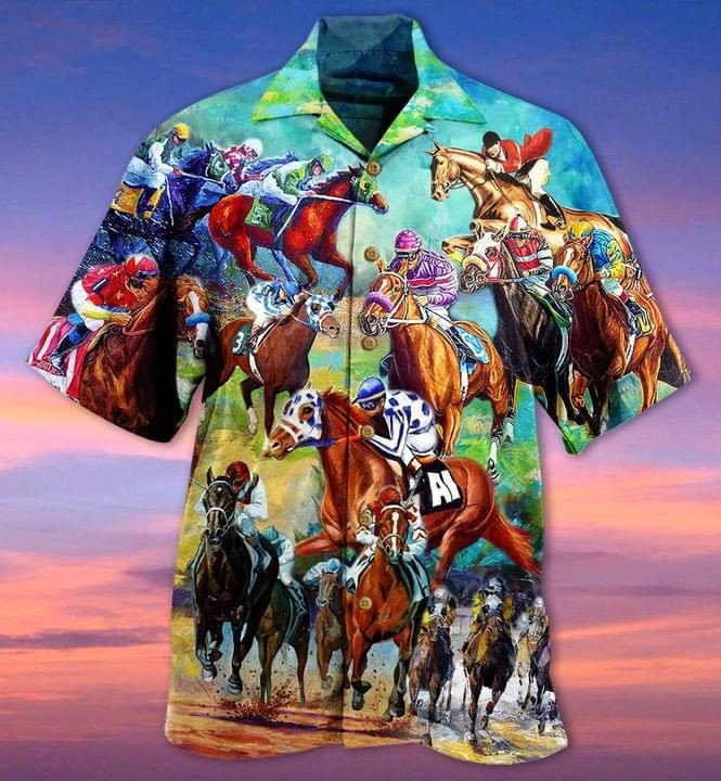 Cowboy Racing Horse Print Short Sleeve Hawaii Casual Shirt Ha57079