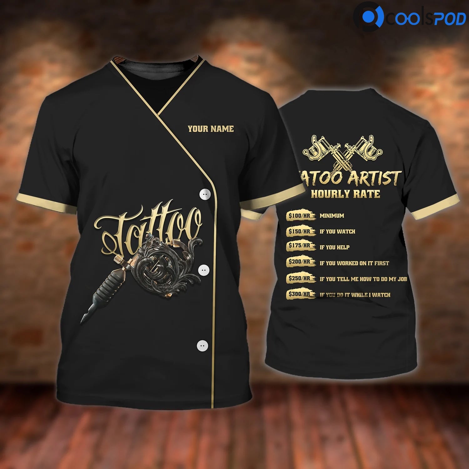 Personalized Tattoo Artist Hourly Rate 3D T Shirt, Black Tattoo Shop Uniform, Boyfriend Tattoo Gift