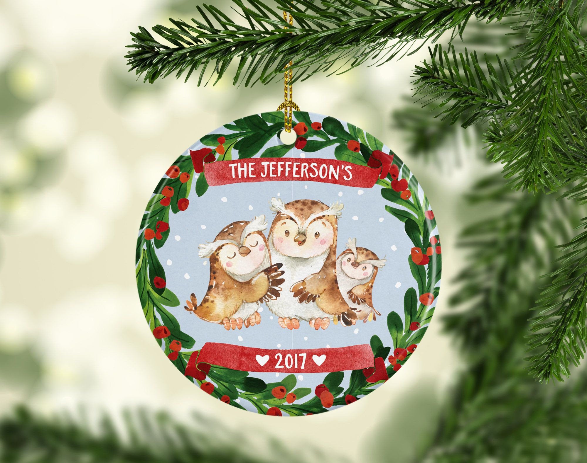 2017 Christmas Ornaments Personalized Family Christmas Ornament Owl Hostess Gift Cute Christmas Ornament 2020 Gifts Printed On 2 Sides Ornament