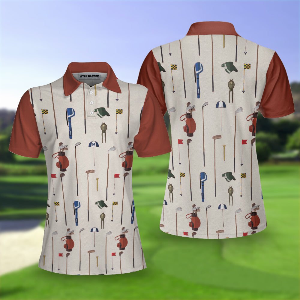 Golf Equipment Short Sleeve Women Polo Shirt, White And Red Golf Shirt For Ladies, Unique Female Golf Gift Coolspod