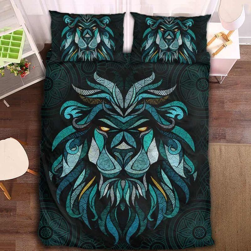 3D Triangle Green Lion Printed Bedding Set Bedroom Decor